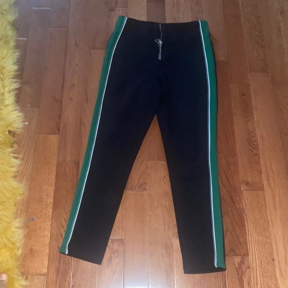 Do+BE high waisted black green lined striped zipper pull on pants Sz S - Picture 3 of 6